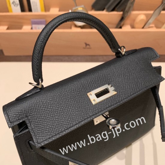 エルメスケリーミニ Kelly bag miniMini Kelly New stock  ヴォーエプソン Epsom ブラック 89/ Black (Noir) シルバー金具 kellymini-093 全手縫い