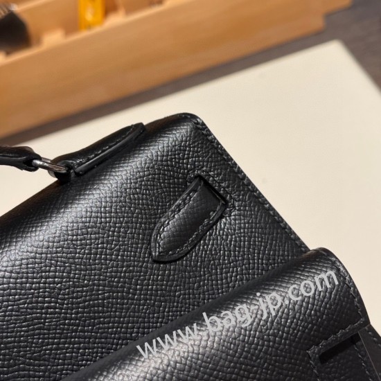 エルメス両面ケリー 不規則なデザイン ヴォーエプソン 89/Black (Noir) ブラック シルバー金具  kelly-new-002 全手縫い