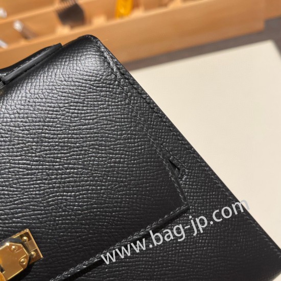 エルメス両面ケリー 不規則なデザイン ヴォーエプソン 89/Black (Noir) ブラック ゴールド金具   kelly-new-004 全手縫い