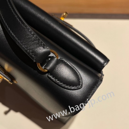 エルメス両面ケリー 不規則なデザイン ボックスカーフ box 89/Black (Noir) ブラック ゴールド金具   kelly-new-010 全手縫い