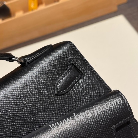 エルメス両面ケリー 不規則なデザイン ヴォーエプソン 89/Black (Noir) ブラック シルバー金具  kelly-new-014 全手縫い