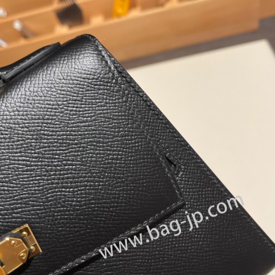 エルメス両面ケリー 不規則なデザイン ヴォーエプソン 89/Black (Noir) ブラック ゴールド金具   kelly-new-015 全手縫い