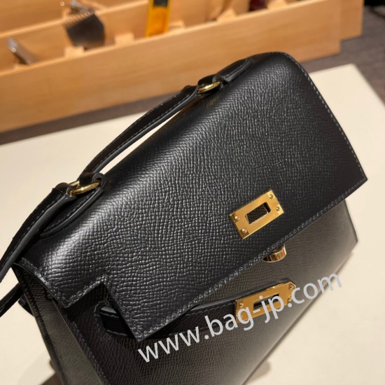 エルメス両面ケリー 不規則なデザイン ヴォーエプソン 89/Black (Noir) ブラック ゴールド金具   kelly-new-015 全手縫い