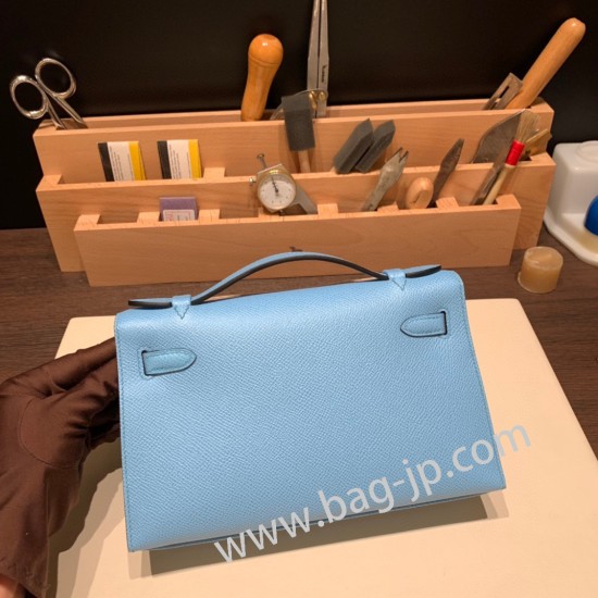 エルメス ポシェットケリー kelly pochette  Epsom ヴォーエプソン セレスト 7N /Celeste ゴールド金具 Pochette--012 全手縫い