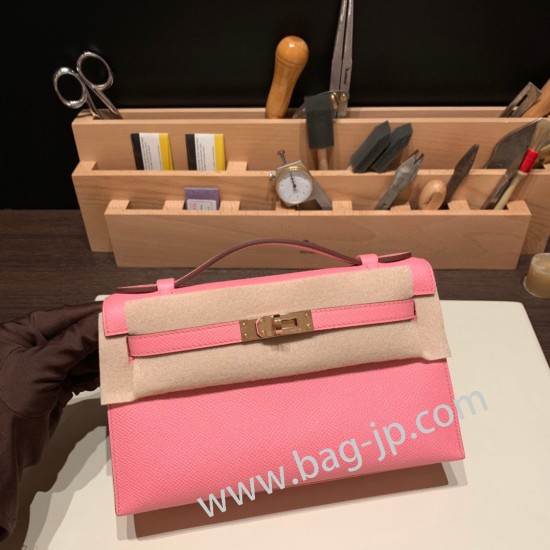 エルメス ポシェットケリー kelly pochette  Epsom ヴォーエプソン ローズコンフェッティ 1Q/Rose Confetti  ローズゴールド金具 Pochette--013 全手縫い