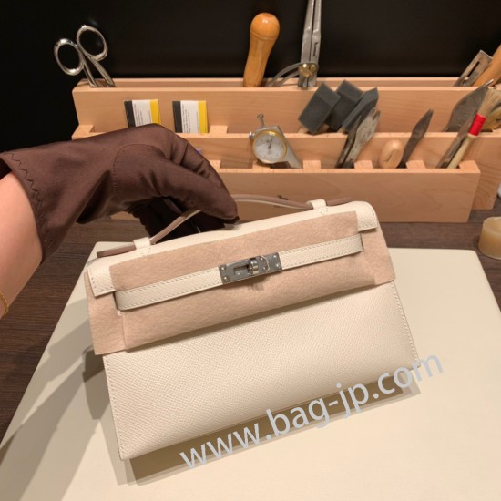 エルメス ポシェットケリー kelly pochette  Epsom ヴォーエプソン クレ 10 /Craie ゴールド金具 Pochette--018 全手縫い