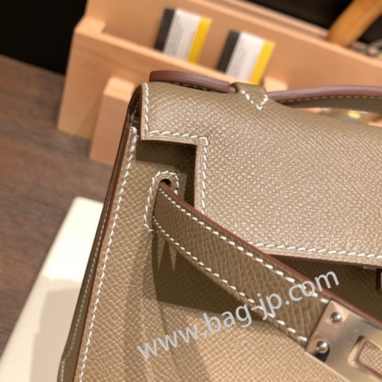 エルメス ポシェットケリー kelly pochette  Epsom ヴォーエプソン エトゥープ 18/Étoupe Grey シルバー金具 Pochette--021 全手縫い