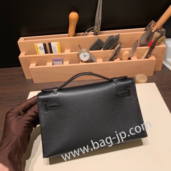 エルメス ポシェットケリー kelly pochette  swift スイフト ブラック 89 /Black (Noir) シルバー金具 Pochette--029 全手縫い