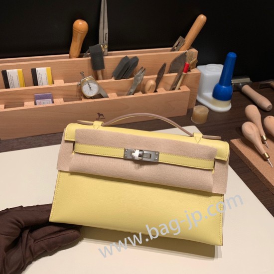 エルメス ポシェットケリー kelly pochette  swift スイフト ジョーヌプッサン 1Z /Jaune Poussin  シルバー金具 Pochette--032 全手縫い