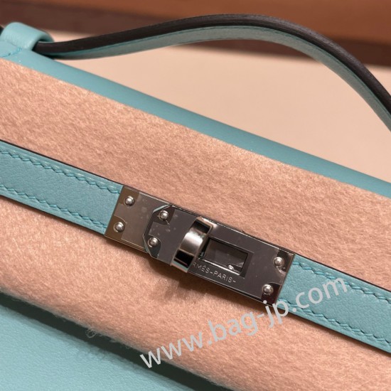 エルメス ポシェットケリー kelly pochette  swift スイフト ブルーアトール 3P /Blue Atoll シルバー金具 Pochette--033 全手縫い