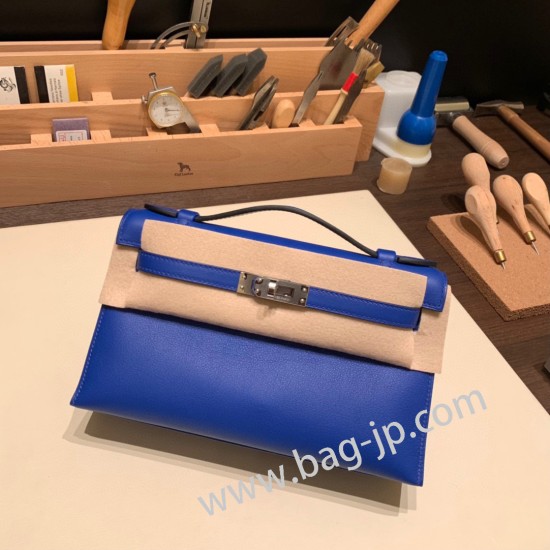 エルメス ポシェットケリー kelly pochette  swift スイフト ブルーエレクトリック 7T/ Blue Electric シルバー金具 Pochette--040 全手縫い