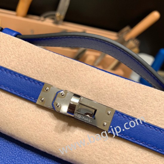 エルメス ポシェットケリー kelly pochette  swift スイフト ブルーエレクトリック 7T/ Blue Electric シルバー金具 Pochette--040 全手縫い