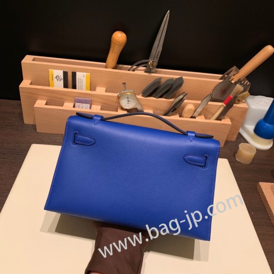 エルメス ポシェットケリー kelly pochette  swift スイフト ブルーエレクトリック 7T/ Blue Electric シルバー金具 Pochette--040 全手縫い