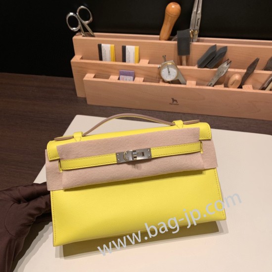 エルメス ポシェットケリー kelly pochette  swift スイフト ライム 9R/ Lime シルバー金具 Pochette--048 全手縫い