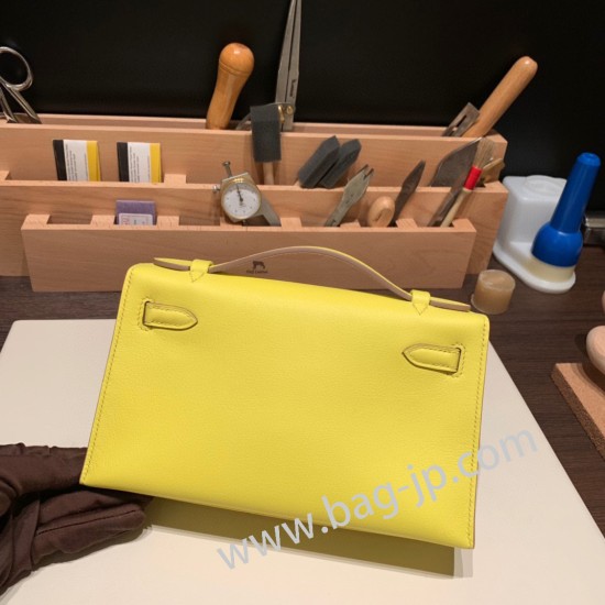 エルメス ポシェットケリー kelly pochette  swift スイフト ライム 9R/ Lime シルバー金具 Pochette--048 全手縫い