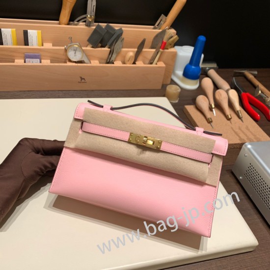 エルメス ポシェットケリー kelly pochette  swift スイフト ローズサクラ 3Q/ Rose Sakura ゴールド金具 Pochette--052 全手縫い