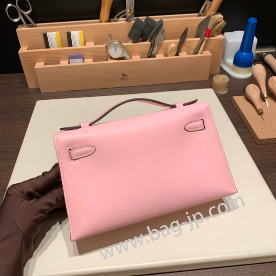 エルメス ポシェットケリー kelly pochette  swift スイフト ローズサクラ 3Q/ Rose Sakura ゴールド金具 Pochette--052 全手縫い