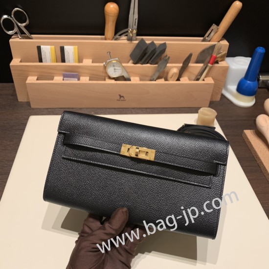 ケリーロング トゥー・ゴー Kelly to go  ヴォーエプソン epsom  89/Black (Noir) ブラック ゴールド金具   kellyto-057 全手縫い