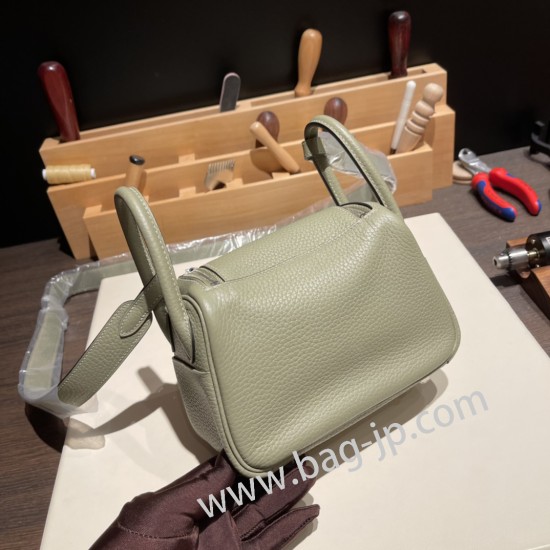 エルメス リンディミニ19 Mini Lindy Clemence トリヨンクレマンス セージ Q1 /Sauge   シルバー金具  lindymini-042 全手縫い