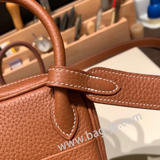 エルメス リンディミニ19 Mini Lindy Clemence トリヨンクレマンス ゴールド 37/ Gold   シルバー金具  lindymini-079 全手縫い