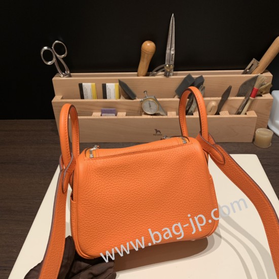 エルメス リンディミニ19 Mini Lindy Clemence トリヨンクレマンス オレンジ 93 /Orange   シルバー金具  lindymini-091 全手縫い