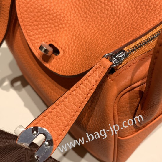 エルメス リンディミニ19 Mini Lindy Clemence トリヨンクレマンス オレンジ 93 /Orange   シルバー金具  lindymini-091 全手縫い