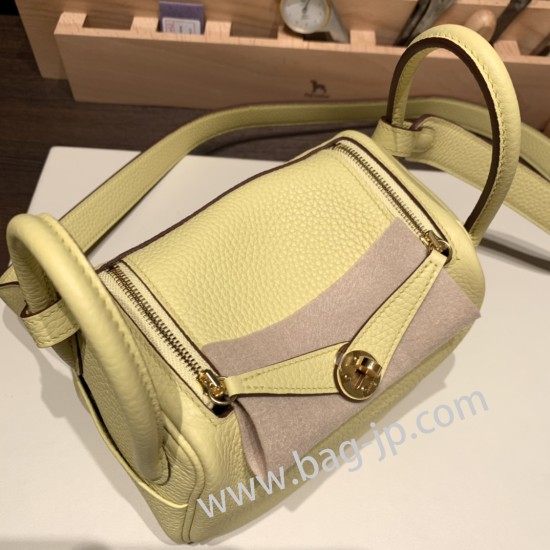 エルメス リンディミニ19 Mini Lindy Clemence トリヨンクレマンス ジョーヌプッサン 1Z /Jaune Poussin  ゴールド金具  lindymini-100 全手縫い