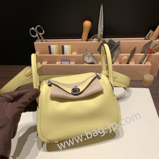 エルメス リンディミニ19 Mini Lindy Clemence トリヨンクレマンス ジョーヌプッサン 1Z /Jaune Poussin   シルバー金具  lindymini-101 全手縫い