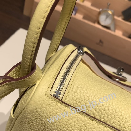 エルメス リンディミニ19 Mini Lindy Clemence トリヨンクレマンス ジョーヌプッサン 1Z /Jaune Poussin   シルバー金具  lindymini-101 全手縫い