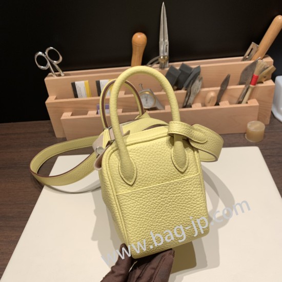 エルメス リンディミニ19 Mini Lindy Clemence トリヨンクレマンス ジョーヌプッサン 1Z /Jaune Poussin   シルバー金具  lindymini-101 全手縫い