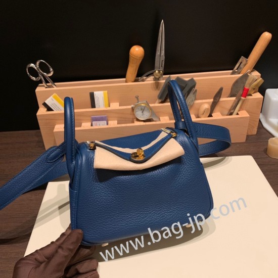 エルメス リンディミニ19 Mini Lindy Clemence トリヨンクレマンス ディープブルー S4 /Deep Blue  ゴールド金具  lindymini-107 全手縫い