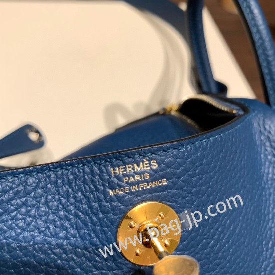 エルメス リンディミニ19 Mini Lindy Clemence トリヨンクレマンス ディープブルー S4 /Deep Blue  ゴールド金具  lindymini-107 全手縫い