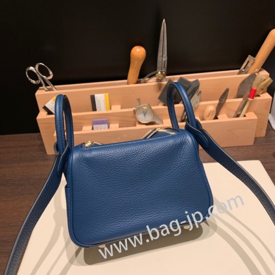 エルメス リンディミニ19 Mini Lindy Clemence トリヨンクレマンス ディープブルー S4 /Deep Blue  ゴールド金具  lindymini-107 全手縫い