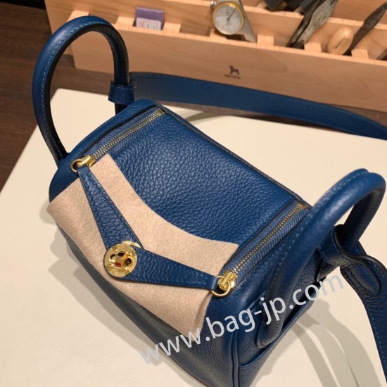 エルメス リンディミニ19 Mini Lindy Clemence トリヨンクレマンス ディープブルー S4 /Deep Blue  ゴールド金具  lindymini-107 全手縫い