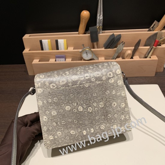 エルメス Roulis 19cm クロコダイル Alligateor & リザードナチュラ 80/Pearl Grey パールグレー x オンブレ シルバー金具  Roulis-025 全手縫い