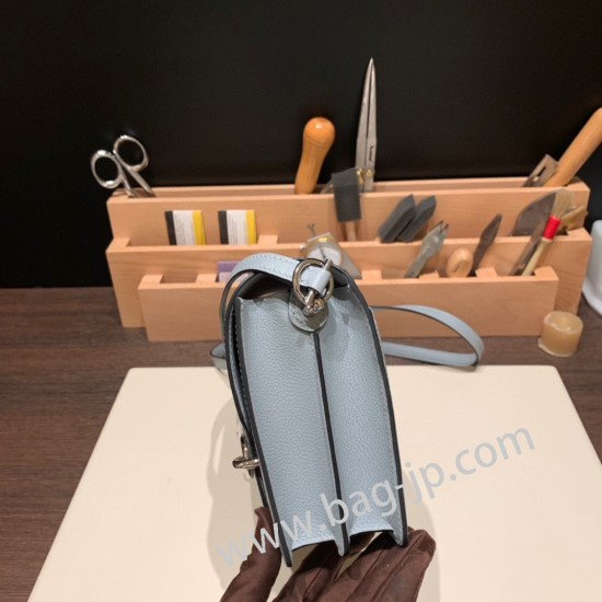 エルメス Roulis 19cm エバーカラー ブルーグラシエ シルバー金具  Roulis-041 全手縫い