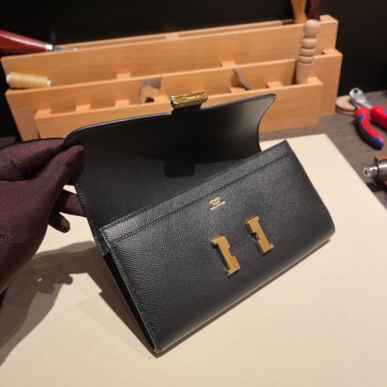 エルメスコンスタンスロング ヴォーエプソン 89/Black (Noir) ブラック ゴールド金具   wallet-020 全手縫い