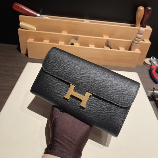 エルメス コンスタンス ロング ヴォーエプソン 89/Black ブラック ゴールド金具   wallet-028 全手縫い